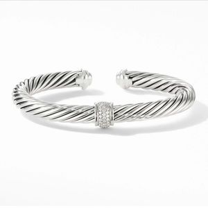 Cable Classics Bracelet in Sterling Silver with Pavé Diamond Station